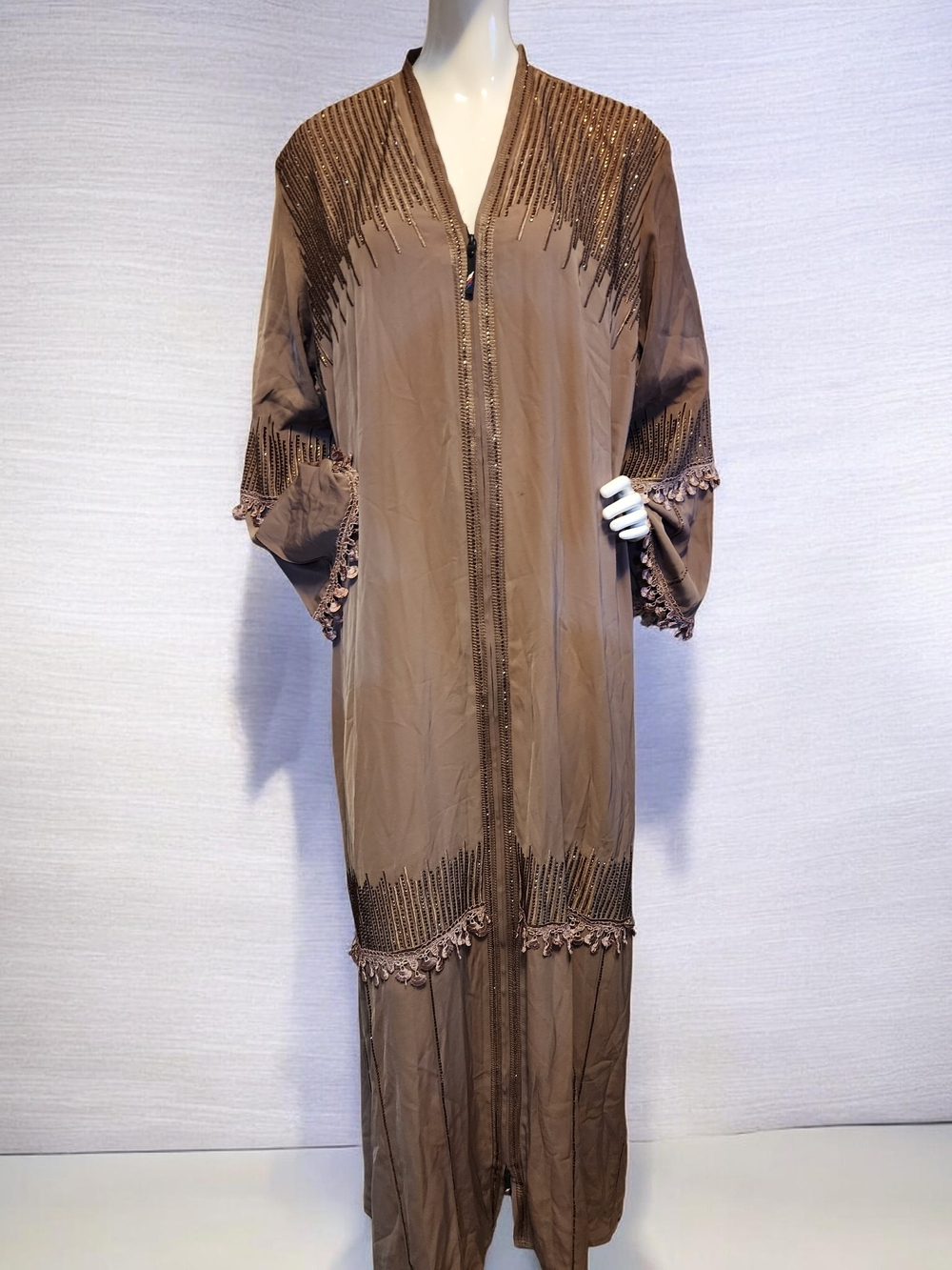 Brown Embellished Long Robe Jacket - Unbranded
